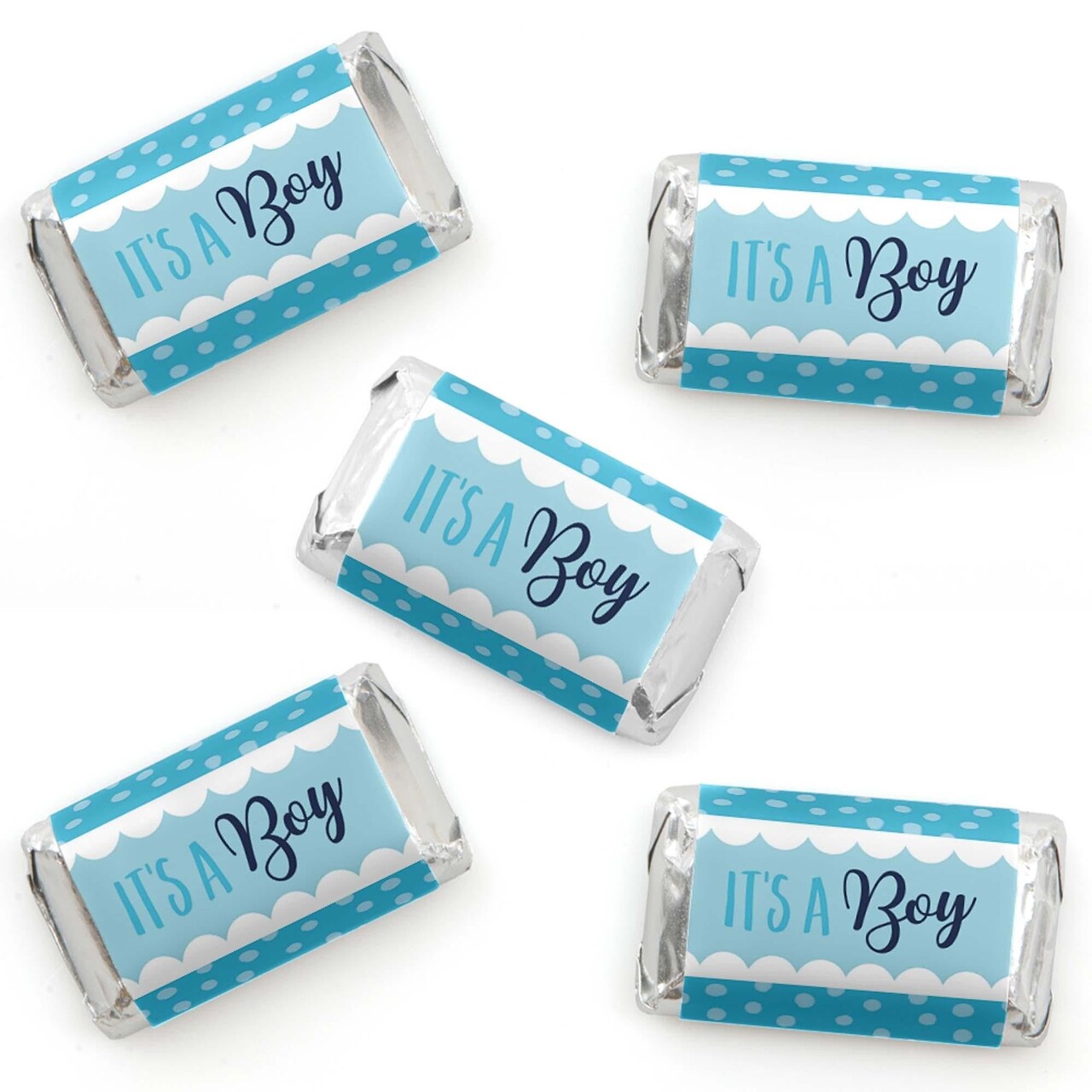 Big Dot of Happiness It&#x2019;s a Boy - Mini Candy Bar Wrapper Stickers - Blue Baby Shower Small Favors - 40 Count
